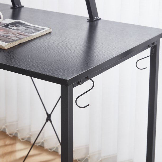 ArtisanFurnitureWarehouse Furniture 130cm long L-shaped corner computer desk with monitor stand 2 corner hooks large L-shaped office desk industrial metal frame suitable for home and office use Multipurpose Table – black - Image 7