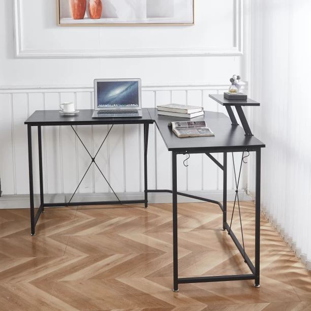 Artisign L Shaped Desk - Computer Gaming Desk Corner Desk,PC Table Organizer for Home Office Dorm Sturdy, Writing Workstation, Black Engineered Wood Computer Desk - Image 3
