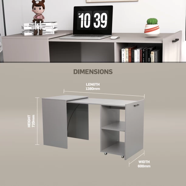 Everfurn Large Retractable Adaptive Desk Office Table – Light Grey - Image 3