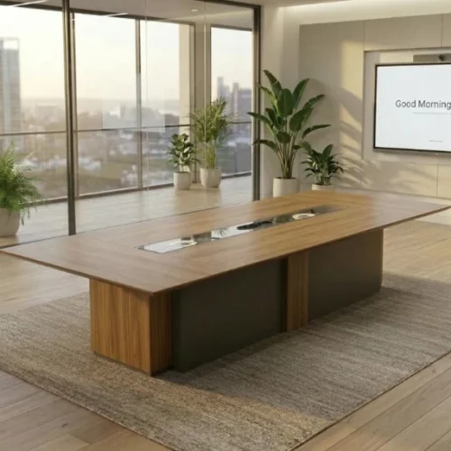 HOD Meridian Executive 3.6m with Glass Inlay Conference Table – Dark Walnut, Grey