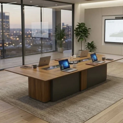 HOD The Meridian Executive 3.2m with Glass Inlay Conference Table – Brown, Grey