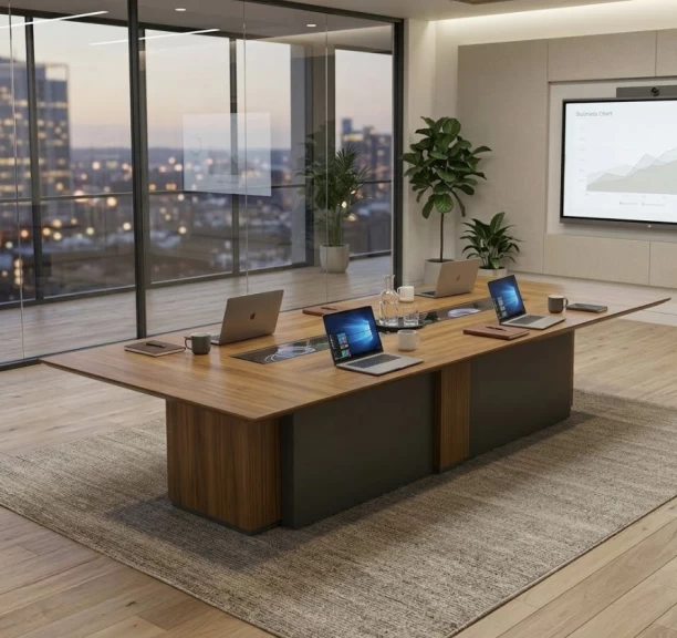 HOD The Meridian Executive 3.2m with Glass Inlay Conference Table – Brown, Grey
