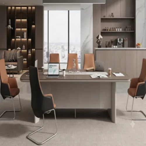 GOF Furniture YG-K136 Ashton Boardroom Table | 10–12 Seater Executive Conference Table with Cable Management | Almond Grey | 3600 × 1400 × 750 mm Conference Table