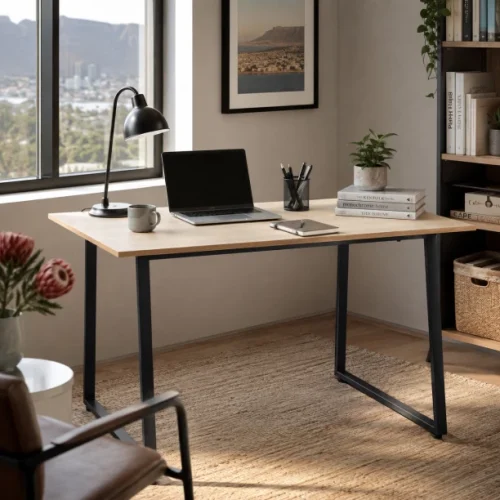 Golden Star Africa Light oak colored writing desk thickened black painted steel frame workbench suitable for bedrooms study rooms offices 150 × 80 × 76cm Multipurpose Table – GREY WOOD