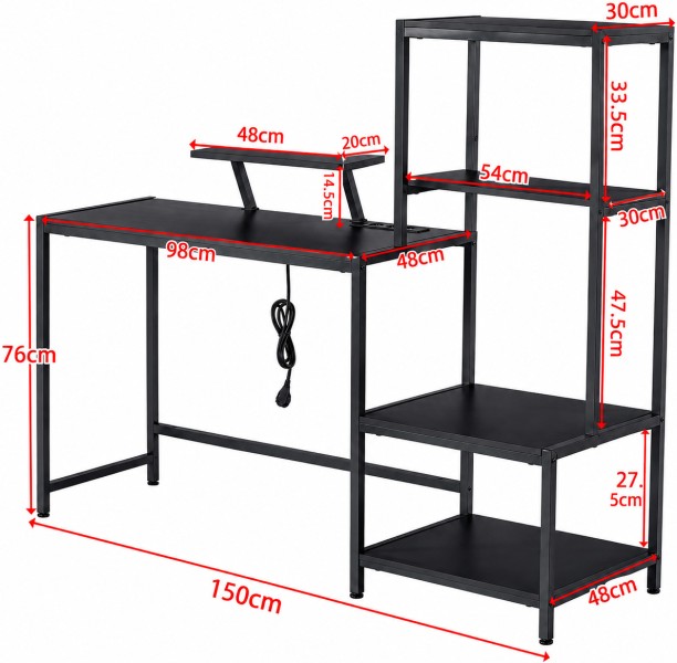 Golden Star Africa Black multifunctional desk with 4 storage shelves monitor stand and built-in power station Metal frame home office desk suitable for bedrooms offices and study rooms Multipurpose Table - Image 4