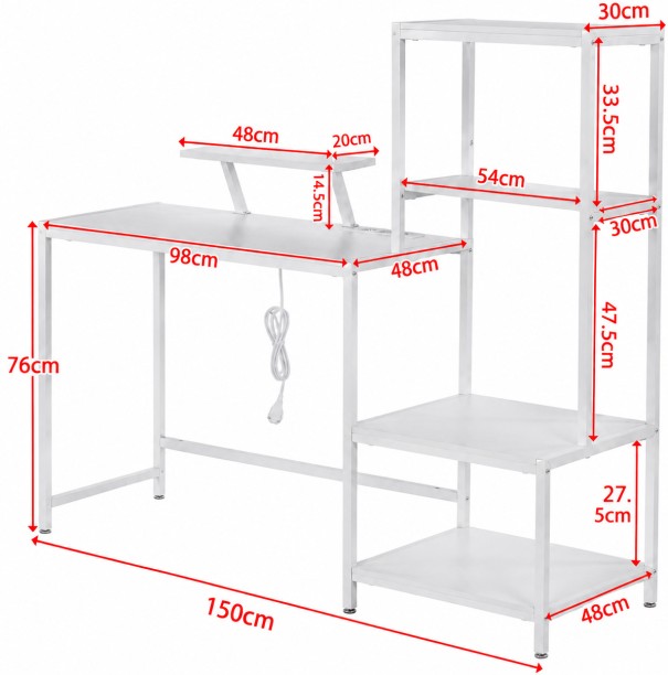 Golden Star Africa White multifunctional desk with 4 storage shelves monitor stand and built-in power station Metal frame home office desk suitable for bedrooms offices and study rooms Multipurpose Table - Image 4