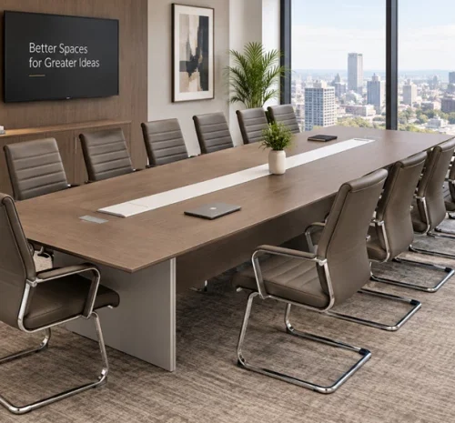 gof furniture K240-8M Quinton Executive Boardroom Table — Almond Grey | 800 × 160 × 75 cm | 24–26 Seater | Dual Cable Management Conference Table