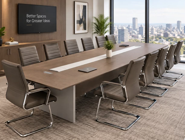 gof furniture K240-8M Quinton Executive Boardroom Table — Almond Grey | 800 × 160 × 75 cm | 24–26 Seater | Dual Cable Management Conference Table