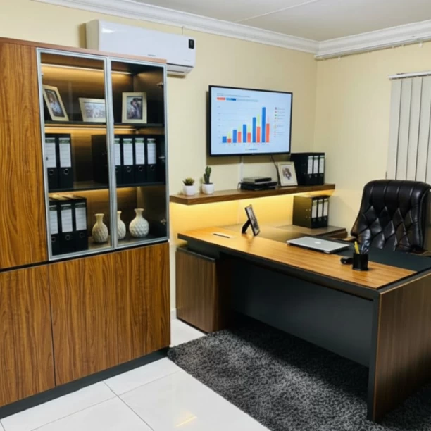 GOF Furniture Afton 2 Executive Desk, Leroy Office Chair & Arto 4 Storage Cabinet Conference Table – Ebony, Chair Included