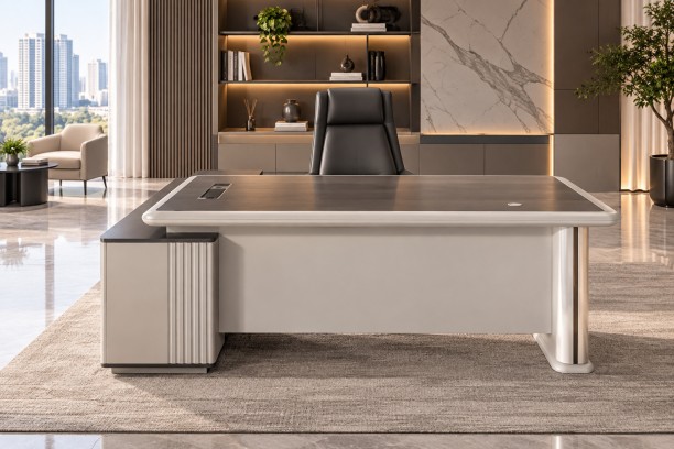 HOD Classic 1.6m Executive L-Shaped Office Table – Warm Light Grey - Image 3