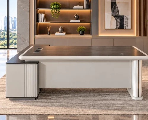 HOD Classic 1.6m Executive L-Shaped Office Table – Warm Light Grey