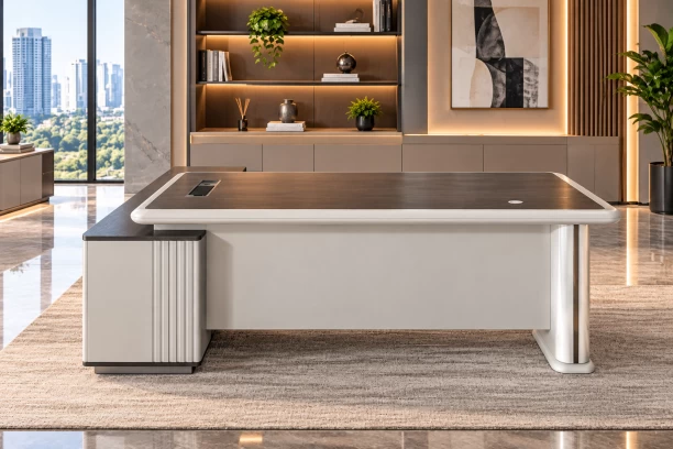HOD Classic 1.6m Executive L-Shaped Office Table – Warm Light Grey