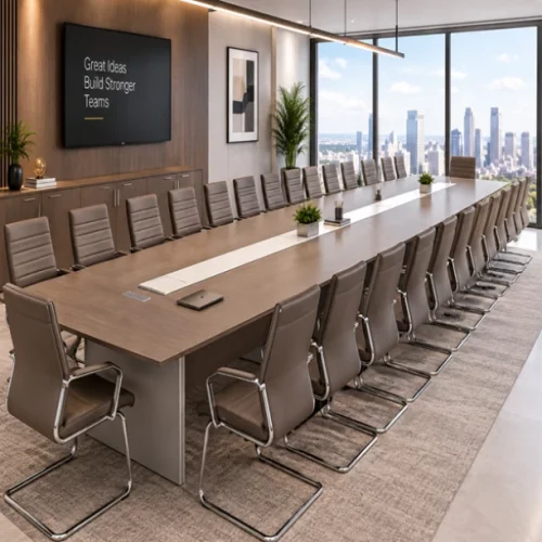 gof furniture K240-10M Quora Executive Boardroom Table — Almond Grey | 1000 × 160 × 75 cm | 28–30 Seater | Dual Cable Management Conference Table