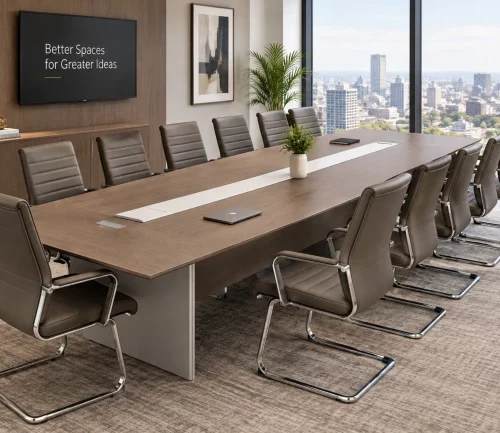 gof furniture K240-4M Quinn Executive Boardroom Table — Almond Grey | 400 × 160 × 75 cm | 10–12 Seater | Dual Cable Managemen Conference Table