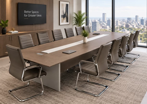 gof furniture K240-4M Quinn Executive Boardroom Table — Almond Grey | 400 × 160 × 75 cm | 10–12 Seater | Dual Cable Managemen Conference Table