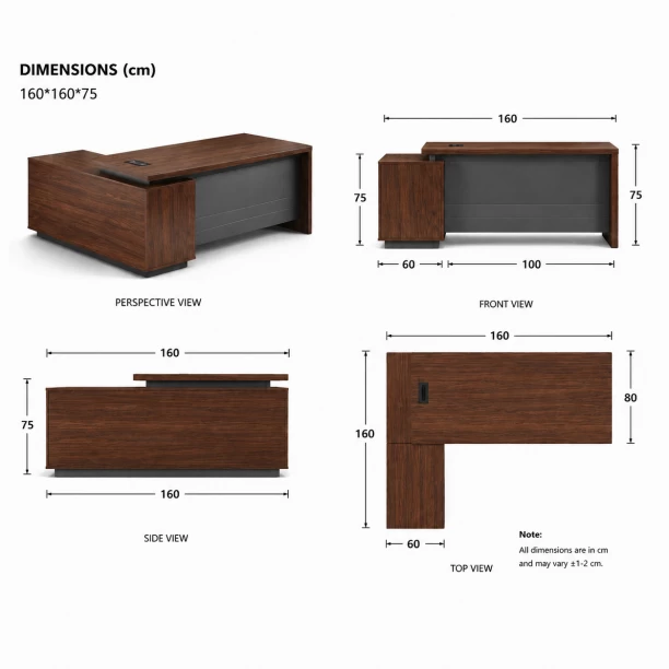 Faith Work Furnishings Lincoln Executive Desk Office Table – Walnut, Chair Included - Image 4