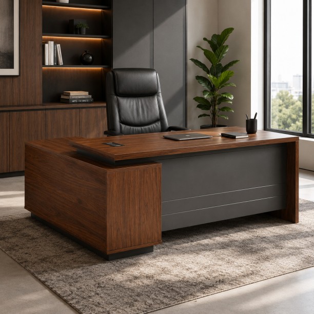 Faith Work Furnishings Lincoln Executive Desk Office Table – Walnut, Chair Included - Image 6