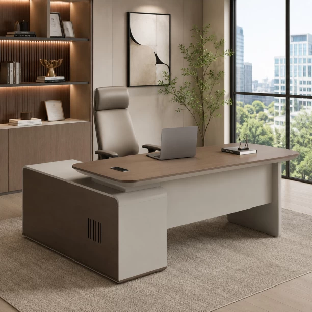 GOF Furniture YG-A160A-D Amelia L-Shaped Office Desk 1600 x 1500 x 750mm Office Table – Almond Grey