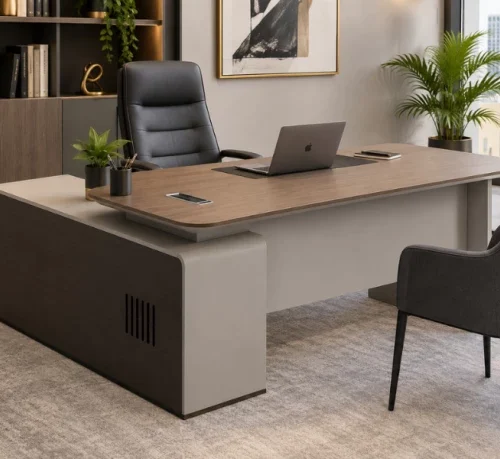 GOF Furniture YG-A200A-D Blaire Executive Desk | 2000 × 1700 × 750 mm | Almond Grey Office Table
