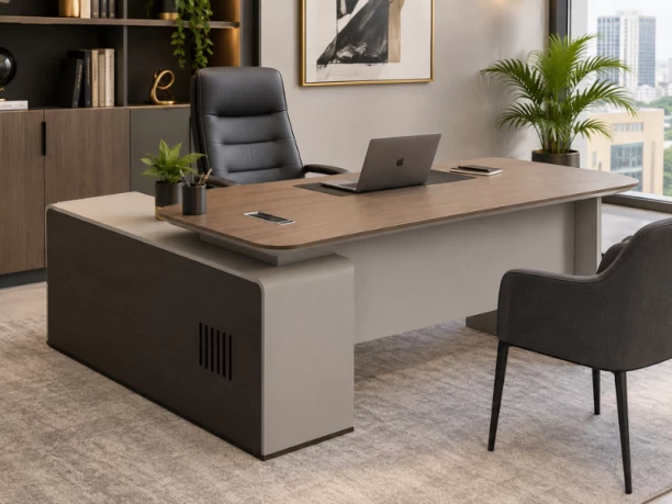 GOF Furniture YG-A200A-D Blaire Executive Desk | 2000 × 1700 × 750 mm | Almond Grey Office Table