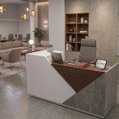 HOD Taurus 1.8m Geometrical Modern Reception Desk Office Table – Grey, White