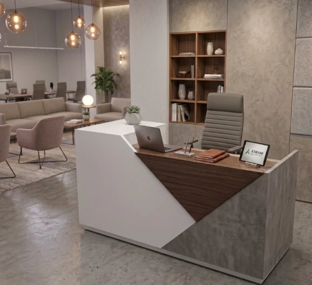 HOD Taurus 1.8m Geometrical Modern Reception Desk Office Table – Grey, White