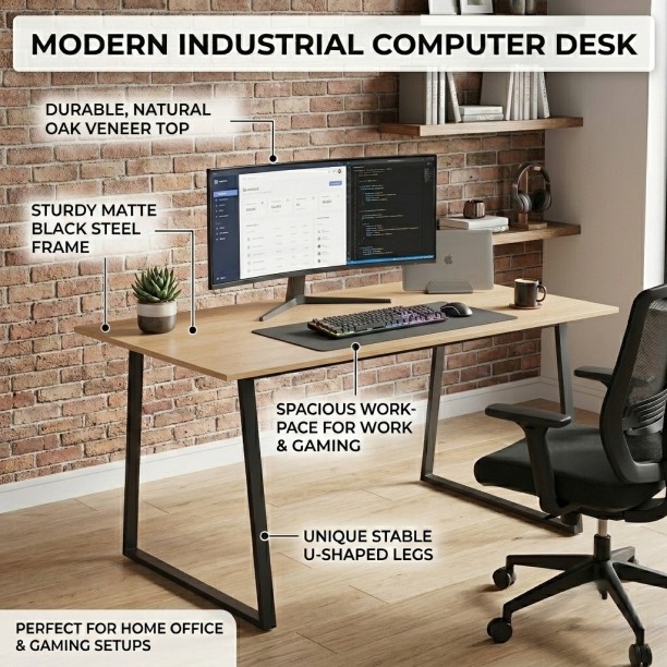 AFRISINO IMPORTS Modern Industrial Computer Desk - Image 7