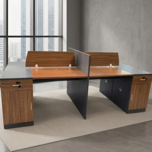 HOD Matrix Series 4 Person Workstation Office Table – Ebony, Grey