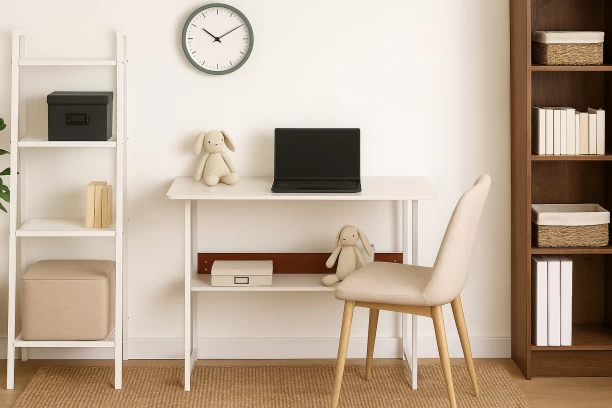 Decorum & Co Aeris Desk Study Table – White, Brown - Image 3