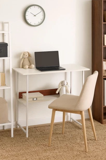 Decorum & Co Aeris Desk Study Table – White, Brown - Image 2
