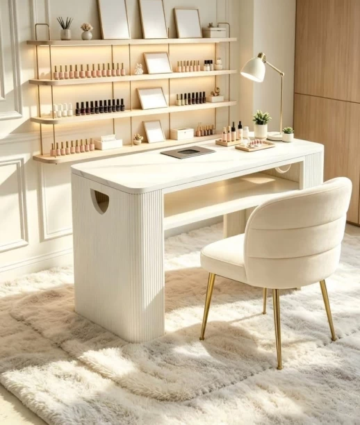 EBIRD Modern Nail Art Table & Chair Set Study Table – WHITE, Chair Included - Image 2