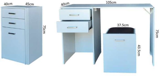 SpaceSave Versa Combo Drawer Desk with Ottoman Chair Multipurpose Table – White, Chair Included - Image 3