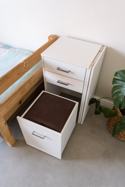 SpaceSave Versa Combo Drawer Desk with Ottoman Chair Multipurpose Table – White, Chair Included - Image 5
