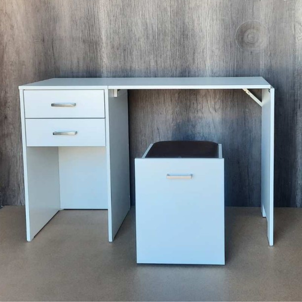 SpaceSave Versa Combo Drawer Desk with Ottoman Chair Multipurpose Table – White, Chair Included - Image 6