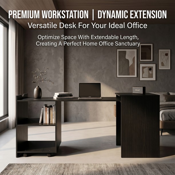 Topika Expandable Study Desk, Retractable Work Desk With Storage, Black Office Table - Image 7