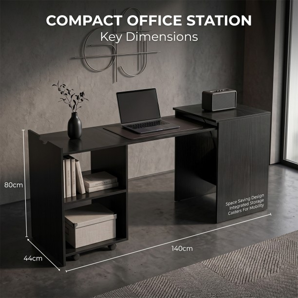 Topika Expandable Study Desk, Retractable Work Desk With Storage, Black Office Table - Image 6