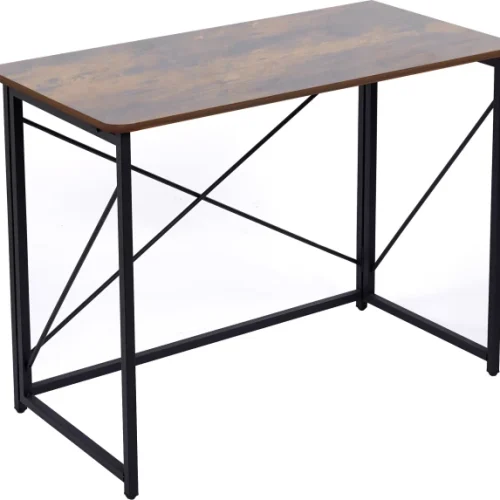 RSQQAV 100cm Foldable Computer Desk – No-Assembly Portable Home Office Study Table with E1 Particleboard Top & Thickened Iron Frame Multipurpose Table – Burning wood
