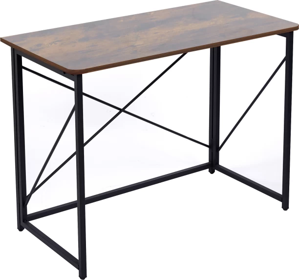 RSQQAV 100cm Foldable Computer Desk – No-Assembly Portable Home Office Study Table with E1 Particleboard Top & Thickened Iron Frame Multipurpose Table – Burning wood