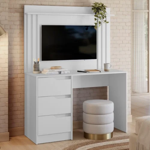 Designer Concepts Doble Panel Desk with Slatted Finish Office Table – White