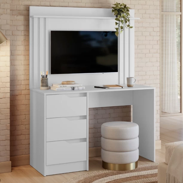 Designer Concepts Doble Panel Desk with Slatted Finish Office Table – White