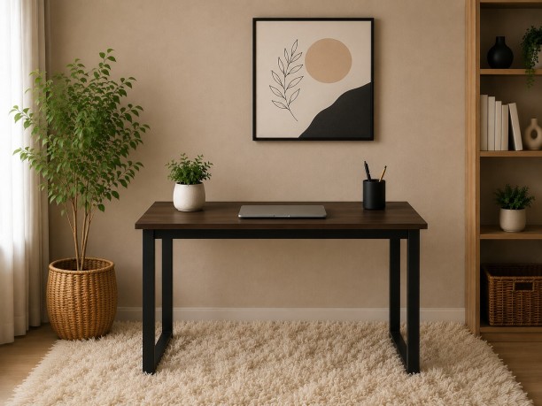 Sub Urban Decor Compact Steel Frame Desk with Dark Wood Look Top Multipurpose Table – Black - Image 4