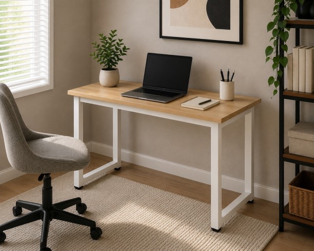 Sub Urban Decor Compact White Student Desk with Wood Look Top Multipurpose Table - Image 3