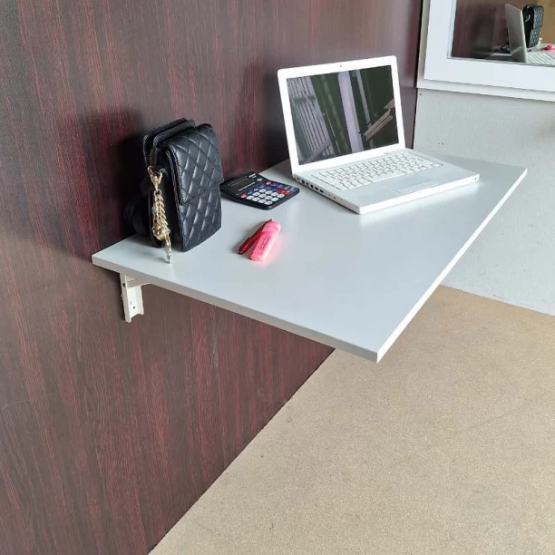 SpaceSave EEZY Fold Down Wall Mounted Study Desk Multipurpose Table – Grey - Image 4