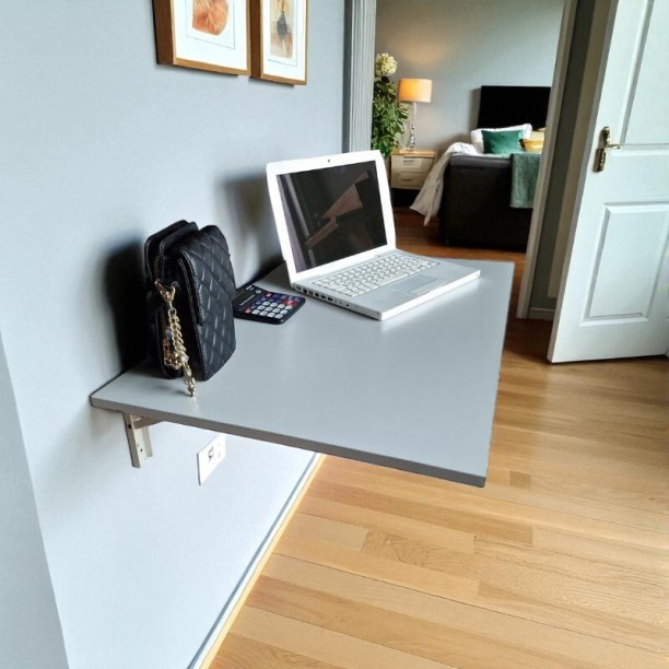 SpaceSave EEZY Fold Down Wall Mounted Study Desk Multipurpose Table – Grey - Image 6