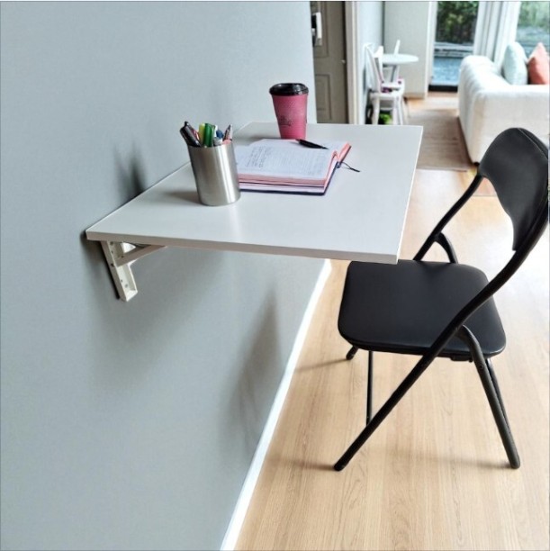 SpaceSave EEZY Fold Down Wall Mounted Study Desk Multipurpose Table – Grey - Image 7