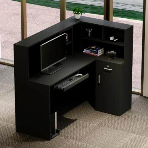 ITASS Deco Ada Reception Desk Black Office Table – Black Satin Finish