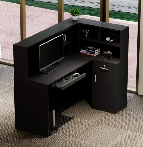 ITASS Deco Ada Reception Desk Black Office Table – Black Satin Finish