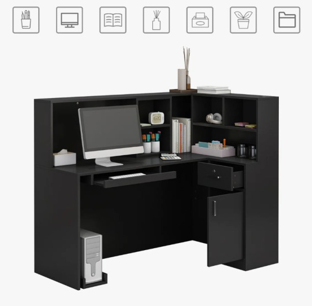 ITASS Deco Ada Reception Desk Black Office Table – Black Satin Finish - Image 2