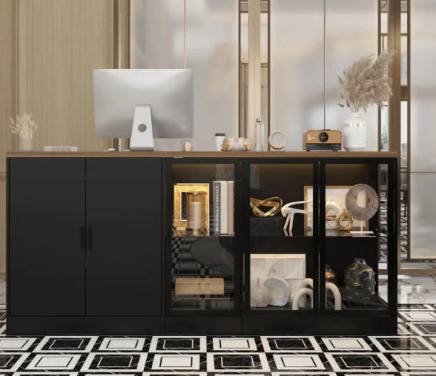 ITass Deco Lala Reception Desk Office Table – Black Satin Finish, Glass Doors - Image 4