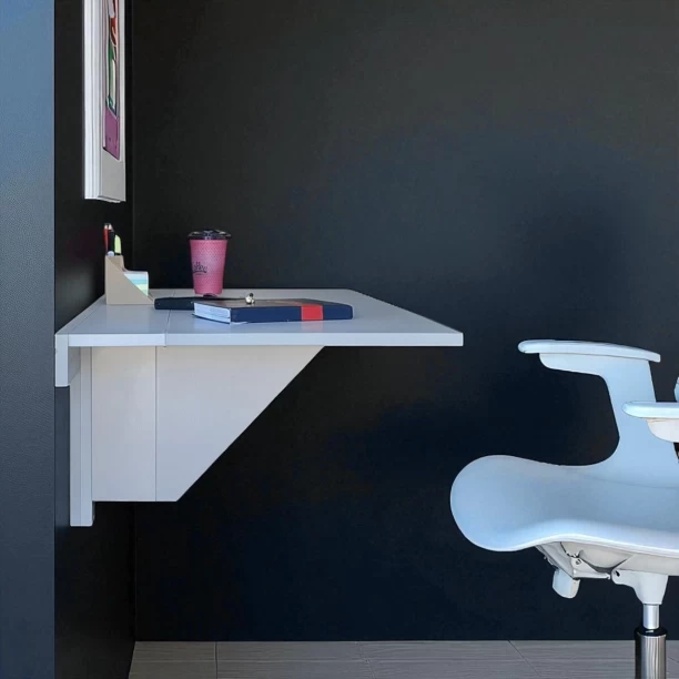 SpaceSave Smartfold Wall-Mounted Drop Leaf Table 100x53cm - Grey Whisper Multipurpose Table - Image 2